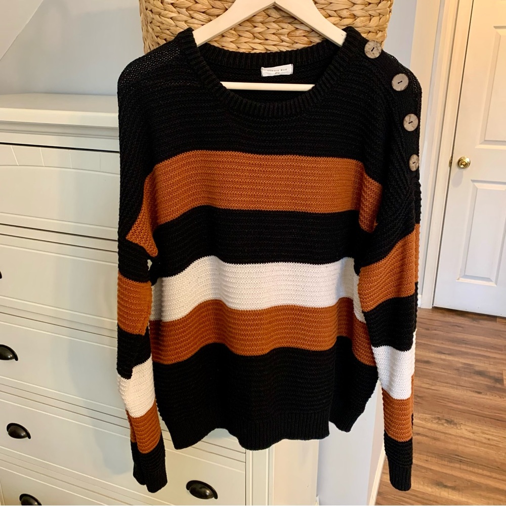 Sophie Rue Black, Rust & Cream Striped Crewneck Sweater